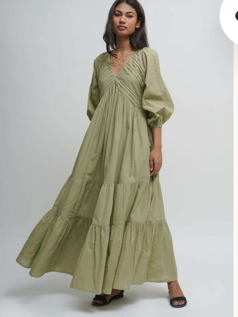 Olive Green V-Neck Tiered Maxi Dress